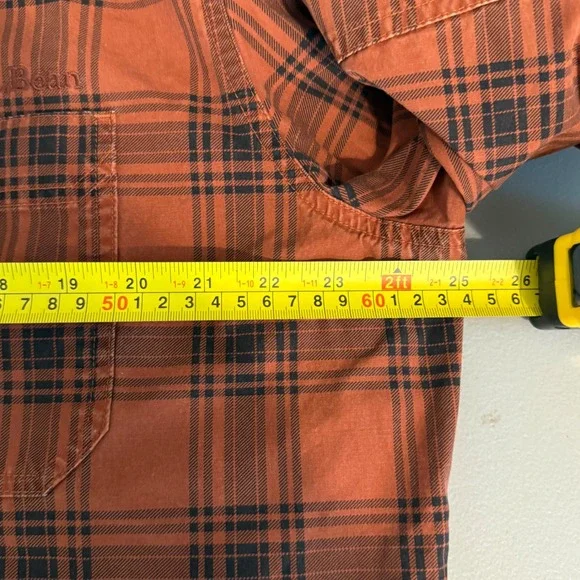 LL Bean Plaid Button Down Mens Large Rust Orange Excellent Reinforced Elbows - Picture 6 of 7
